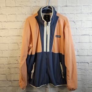 COLUMBIA Mens Back Bowl II Full Zip Coral/blue Fleece Jacket Sz Large